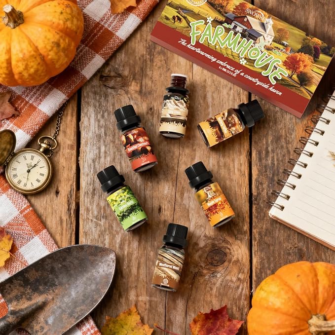 Farmhouse Essential Oils Set for Diffusers for Home, Soap & Candle Making Scents, Roasted Chestnuts,Buttery Toffee, Garden Herbs, Cozy Linen, Maple Syrup, Weathered Wood, 6x10ml