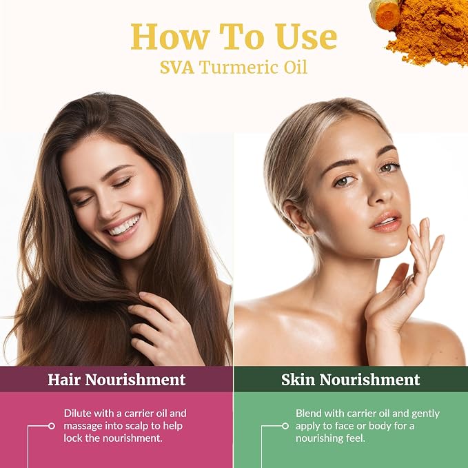 SVA Turmeric Essential Oil 4 Fl Oz – for Diffuser, Skin & Hair Care – Ideal for Massage & DIY Blends - with Dropper