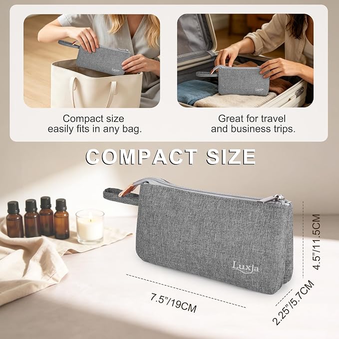 LUXJA Essential Oil Carrying Bag - Holds 9 Bottles (5ml-15ml, Also Fits for Roller Bottles), Portable Organizer for Essential Oil and Small Accessories, Gray
