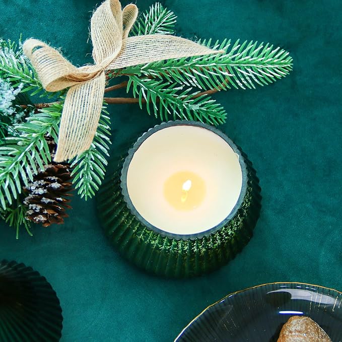 Fir Pine Scented Candle Mercury Glass Tree Decorative Scented Candle Soy Wax Aromatherapy for Spring Home Table Decor Gift for Women 8oz Green