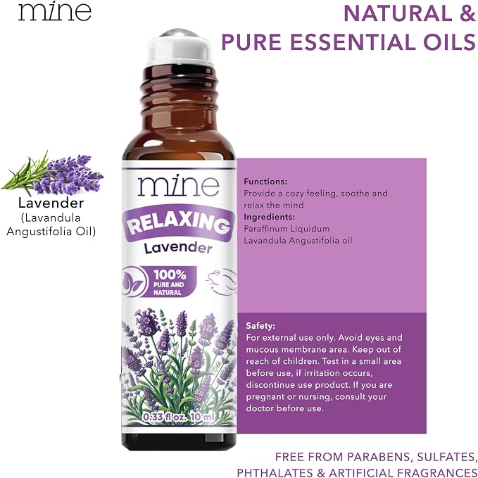 Mine Lavender Essential Oil Roll On – 100% Pure Natural Lavender Oil – Relaxation Gift for Women & Self Care Lovers