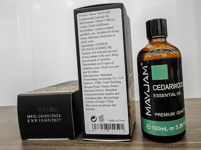 Cedarwood Essential Oil 100ML/3.38FL.OZ, MAYJAM Premium Grade Cedarwood Oil Essential Oils with Glass Dropper, Great for Aromatherapy Diffuser and DIY Soap Making
