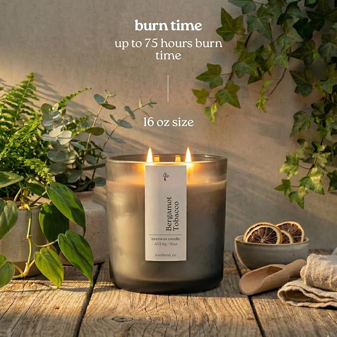 Aspen & Oak Luxury Beeswax Candle, 16oz | Long Burning Pure Beeswax Candles, Non Toxic, Natural, Clean, Essential Oil Scented Organic Candles, Home Decor & Gifts (Bergamot Tobacco)