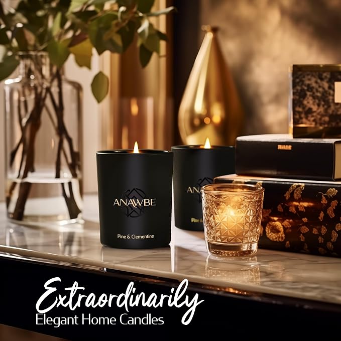 Pine & Clementine Scented Candle, Soy Candles for Men and Women, Pine Candle for Home, Elegant Black Vessel, 45-Hour Long-Burning, Gift-Ready, Aromatherapy Candle