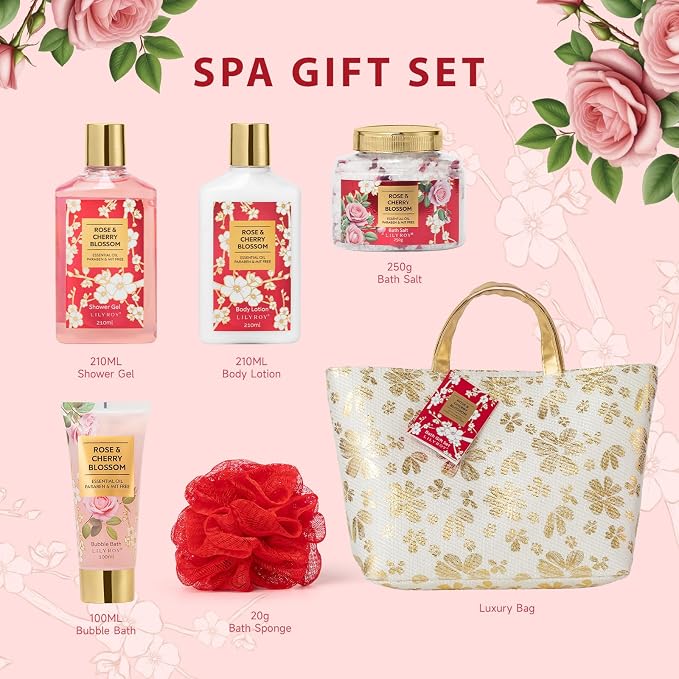 Spa Gifts, Birthday Gifts - 6Pcs Rose Bath and Body Spa Gift Sets for Women