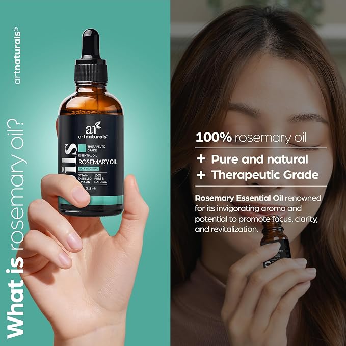 Artnaturals Rosemary Essential Oil (4.0 Fl Oz / 118ml) - 100% Pure Rose Mary Oils - Therapeutic Grade Best for Hair Growth, Natural Healing Solution, Aromatherapy & Diffuser