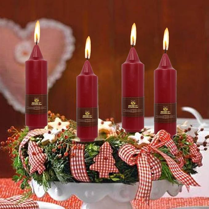 5 Inch Short Taper Candle Red Unscented Tapered Candles 4 PCS Smokeless Candle for Christmas Dinner Home Decoration
