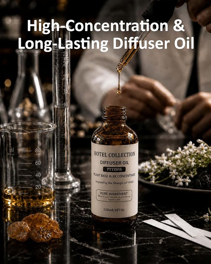 Hotel Diffuser Oil Inspired by Shang-ri-La – Fragrance & Essential Oil Blend for Waterless & Cold Air Diffusers – Lemon, Floral, Oak – Long-Lasting Aroma – Aromatherapy – 4 Fl Oz Glass Bottle