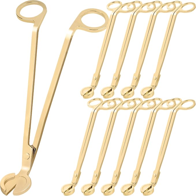 Airy Abode Candle Wick Trimmer 10 Pack, 7 Inch Stainless Steel Wick Cutters for Candles, Bulk Candle Trimmers for Cleaner Burn and Less Soot, Gold