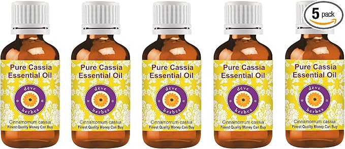 Deve Herbes Pure Cassia Essential Oil (Cinnamomum Cassia) Steam Distilled (Pack of Five) 100ml X 5 (16.9 oz)