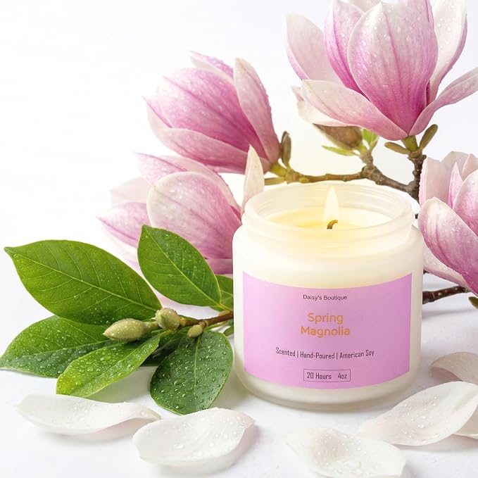 Scented Candles for Home Aromatherapy Candle Gift Present Set Soy Wax Long Lasting Gift Birthday Mother's Day Thanksgiving 3 Pack ((Peach Oolong + Rose + Magnolia) White Glass Jar)