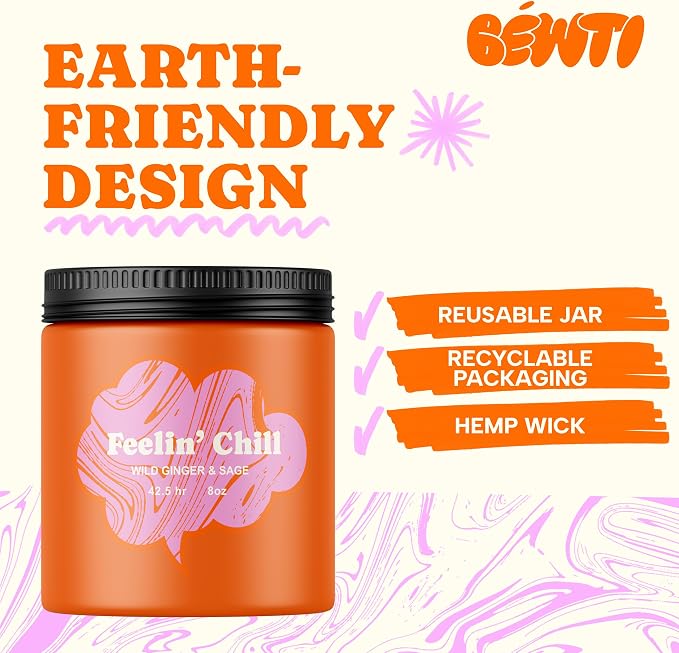 Sage & Wild Ginger Candle for Cleansing Negative Energy – Soy Wax Aromatherapy Candle, Stress Relief Gifts, Scented Bathroom Candles for Home, 8 oz | Mood Candles by BÉWTI