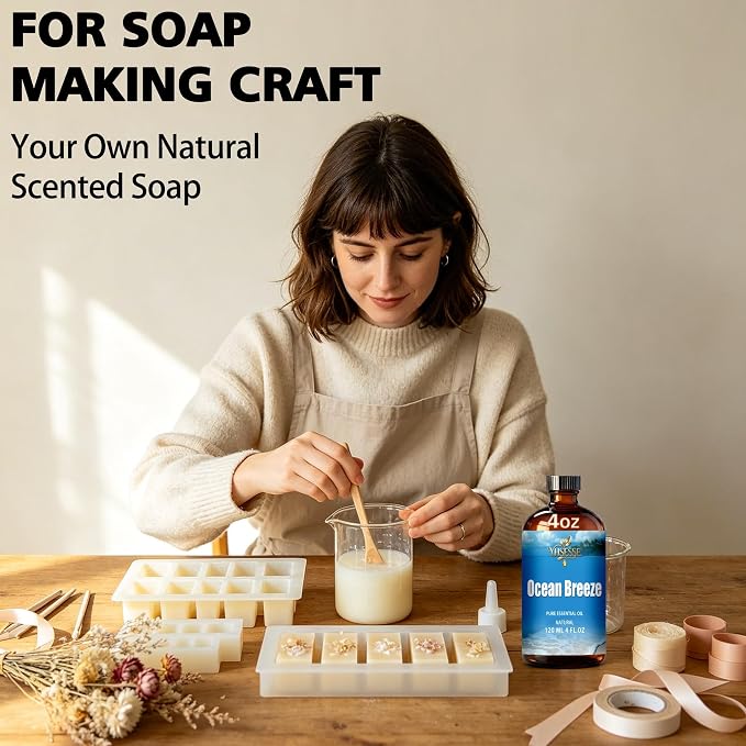 Ocean Breeze Essential Oil, Ocean Breeze Oil 4 Fl Oz 120ml for Diffuser Yoga Soap & Candle Making – with 0.33 Oz Roller Ball & Dropper YHSESSE Essential Oils