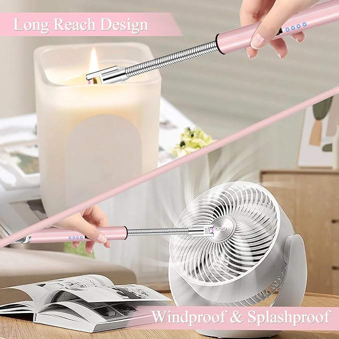 Electric Lighter, Candle Lighter Flameless Windproof with 360° Flexible Neck & LED Power Display, Type C Arc Rechargeable Lighters for BBQ, Camping, Cooking, Gift for Christmas, Thanksgiving, Birthday