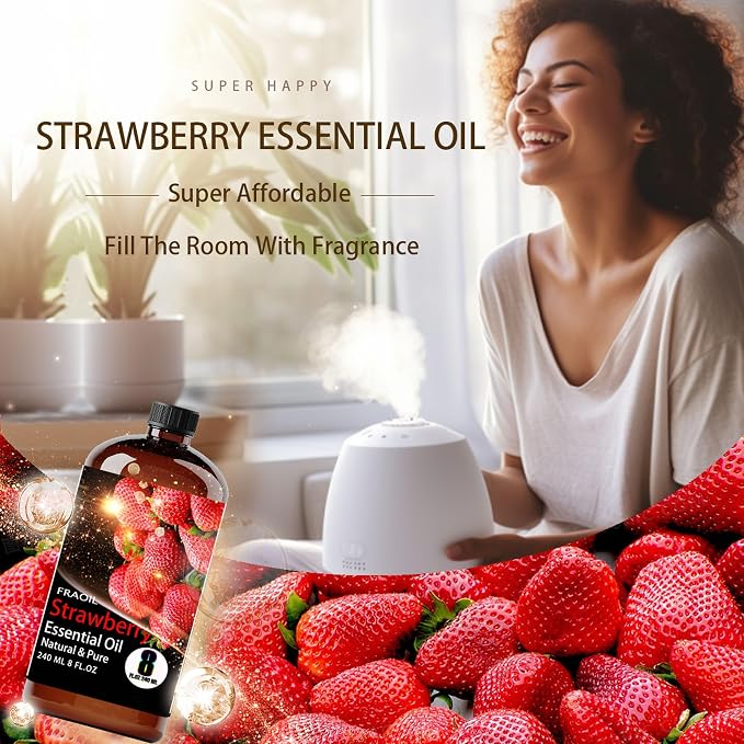 Strawberry Essential Oil, Strawberry Oil 8 Fl Oz 240ML for Diffuser Humidifier Yoga Cleaning DIY Candle Soap Making Perfume Gift for Women Essential Oils FRAOIL (Strawberry 8 Fl Oz (Pack of 1))