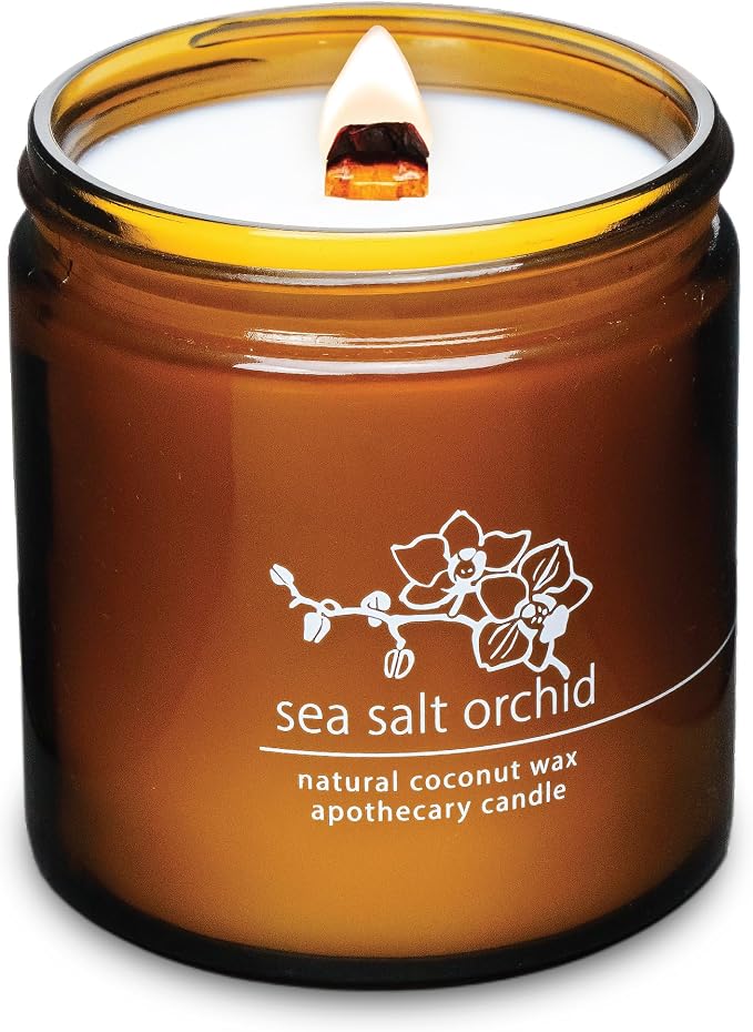 Hemlock Park Sea Salt Orchid Apothecary Scented Candle | Crackling Wood Wick, Botanical Fragrance & Coconut Apricot Wax | Up to 80 Hour Burn Time | 16 oz | Made in USA