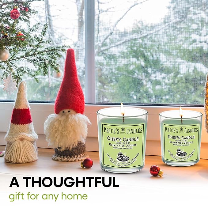 Price's - Chef's Jar Candle - Odour Eliminating Candle - Made with Basil, Patchouli & Geranium Extracts - Clean, Fresh, Quality Fragrance - Long Lasting Scent