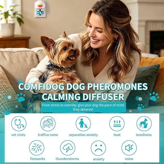 Dog Calming Diffuser, Calming Pheromones Diffuser Kit Pheromone Diffuser to Calm (2Plug in+4Refill) for Anxiety Relief Fighting Barking Stress,for All Dogs
