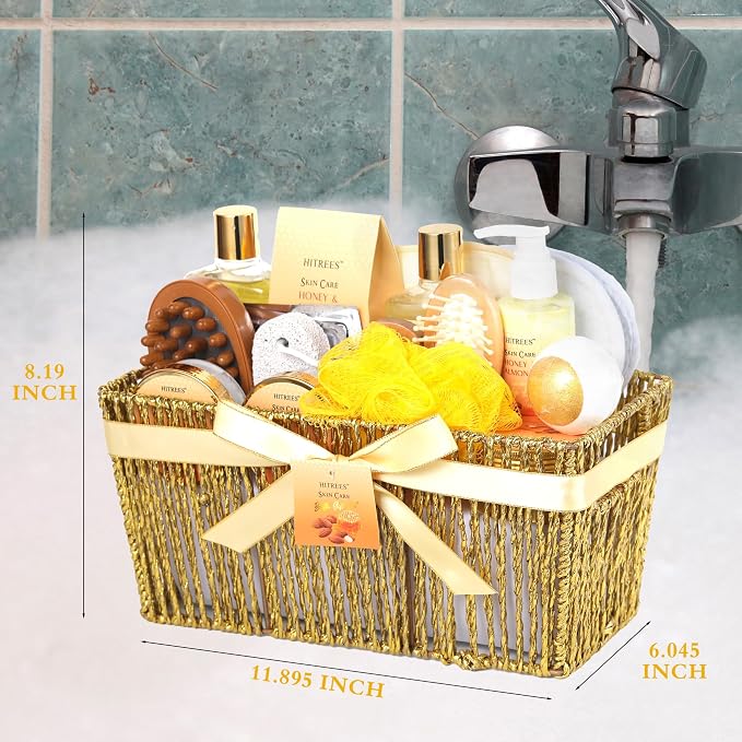 20Pcs Valentines Day Gifts for Women, Honey & Almond Milk Bath & Body Gift Basket, Face Skin Care Kit, Home Spa Gift Set, Self-Care Kit, gold bomb, Birthday, Christmas, Mother Day, Anniversary