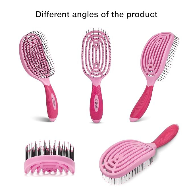 NuWay® C Brush® Scalp Care Detangling Hair Brush – Gentle Scalp Massage & Easy Detangling for Wet or Dry Hair, Everyday Hairbrush for Healthy Looking Hair (Pink Petal)