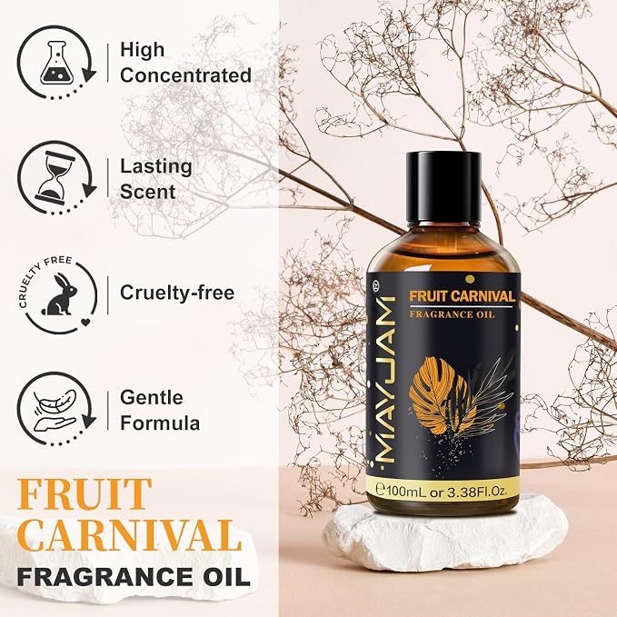 Fruit Carnival Fragrance Oil Essential Oil, MAYJAM 3.38FL.OZ Fruit Carnival Oil for Diffusers for Home, Long Lasting Scented Oils for Soap Candle Making - 100ML