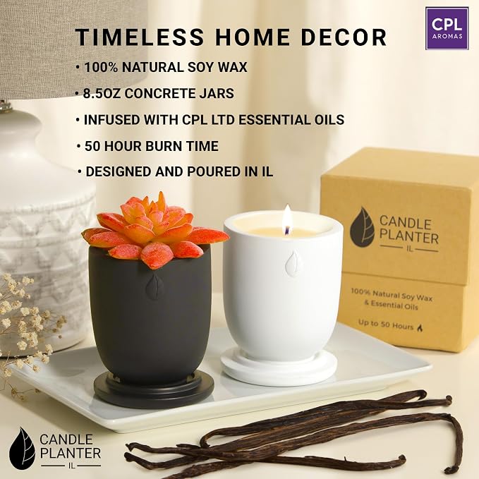 Concrete Cement Candle Planter - Aromatherapy Candles for Home Scented, Soy Candles - Scented Candle & Dual Purpose Jar Candles, Strong Scented Candles - 8 Oz, 50-Hour Burn