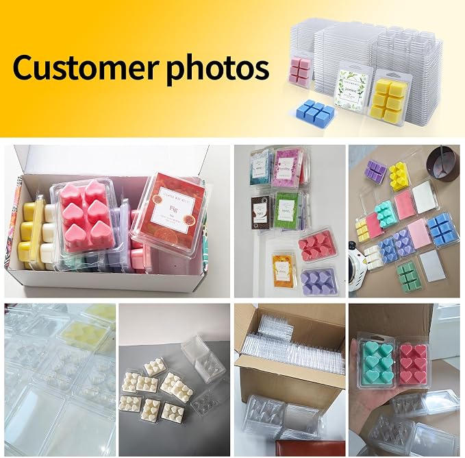 MGLIFEUL Wax Melt Container Clamshell Packaging Mold Box Stand for Plastic Clear Empty Wax Candle Melt Tart Packaging Cube Container Clamshell Mold Holder Organizer Tray Empty Shape Bulk wth Lids