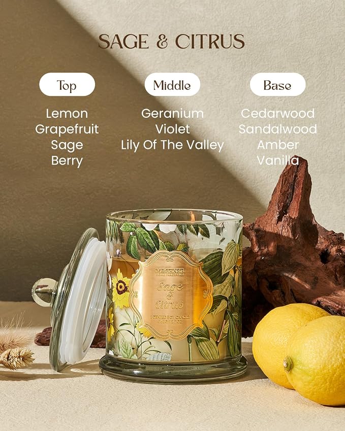 M&SENSE Sage Citrus Scented Candle 12.7oz Fresh Home Fragrance 2 Wick | Natural Soy, Non-Toxic, Refresh Relax Scent, Housewarming Gift Home Fragrance, 75H Fragrance