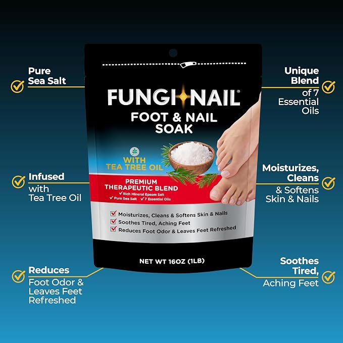 Fungi-Nail Foot & Nail Soak with Tea Tree Oil, 1 Pound, Moisturize, Reduce Foot Odor, & Soothe Aching Feet, Therapeutic Blend of Rich Mineral Epsom Salt, Pure Sea Salt, and 7 Essential Oils