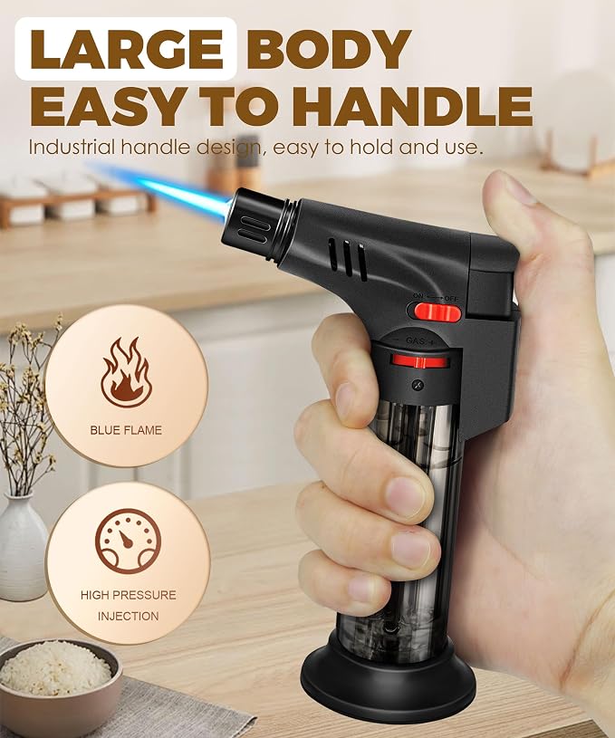 4 Pack of Torch Lighter, Powerful Windproof Jet Flame, Butane Gas Refill, with Safety Lock, Mini Blow Torch Lighters for Candle, Firework (NO Gas)