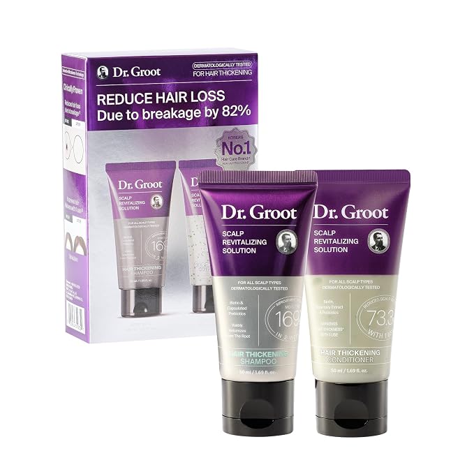 Dr. Groot Hair Thickening Essentials Travel Set, Biotin Shampoo, Reducing Oil Conditioner, Korean Hair Care, Scalp Revitalizing Solution