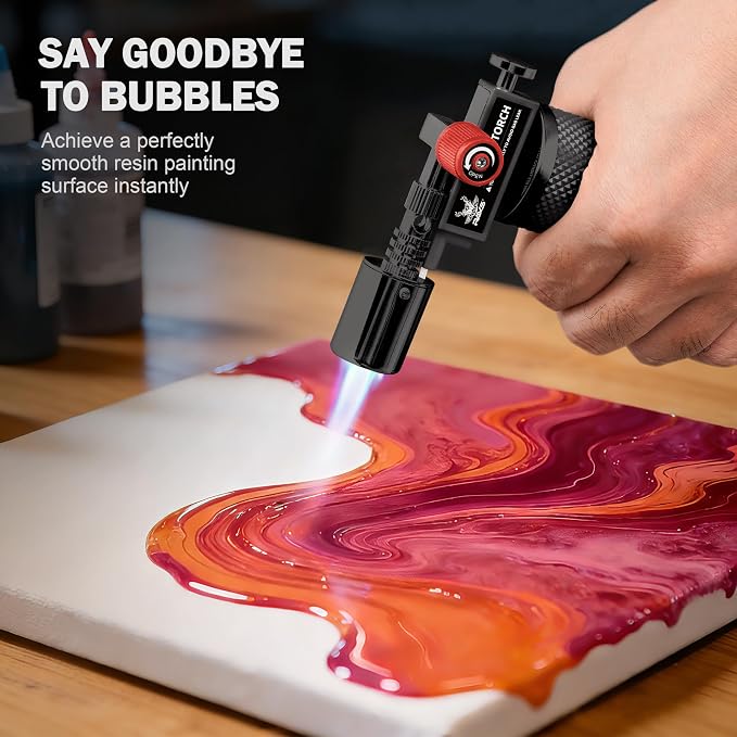 RAVS Butane torch, Kitchen Torch Lighter with Adjustable Flame & Safety Buckle, Creme Brulee Torch for Cooking, Dessert, Baking, Gifts for Men and Women (Black/Red), Butane Gas Not Included