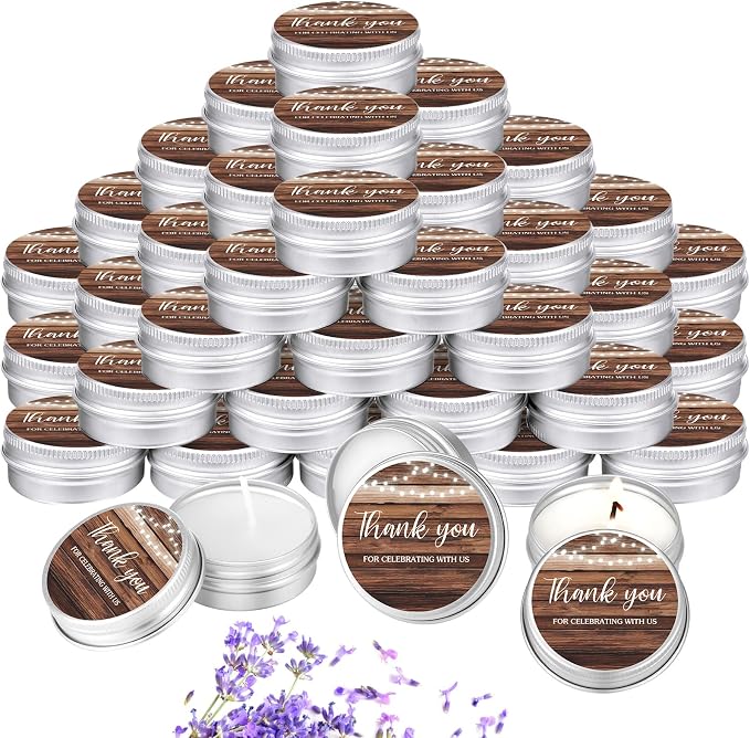 MTLEE 50 Pcs Wedding Candles Gift Favors for Guests 1 Oz Lavender Scented Soy Wax Aromatherapy Candle Favors for Bridal Shower Rustic Wedding Party Guests(Wooden Grain)