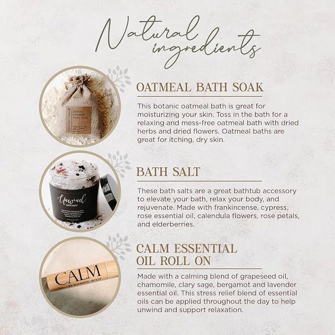 SOULISTIC ROOT Revitalizing Bath Gift - Premium Self-Care Bath & Body Set with Lavender Oatmeal Soak, Tranquil Essential Oil Roller, Epsom Salt Soak, Home Spa Kit, Ready-to-Gift Box