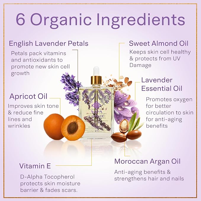 SAFA Lavender Oil - Multi Purpose Essential Body Oil – After Shower Body Oil – Pure Organic Lavender Oil for Face, Hair & Nails- Long Lasting Fragrance – Ideal Gift for Women - Alc Free (4 Fl Oz)