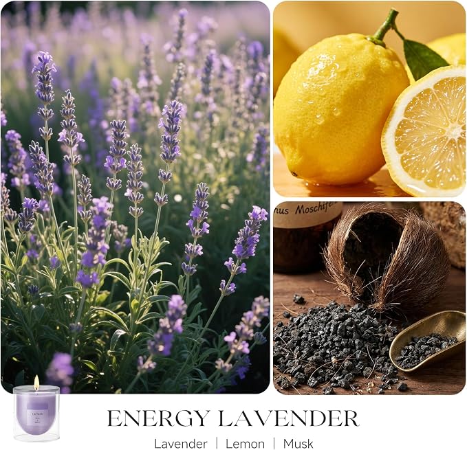 Lavender Candle for Home Scented, Purple Soy Wax Aromatherapy Candle Gifts for Women with Unique Artistic Glass
