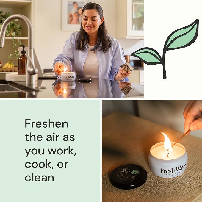 Fresh Wave Odor Removing Candle, 7 oz. | Safer Odor Relief | Burns at Least 30 Hours | Natural Plant-Based Odor Eliminator | Odor Absorbers for Home | Clean-Burning Soy