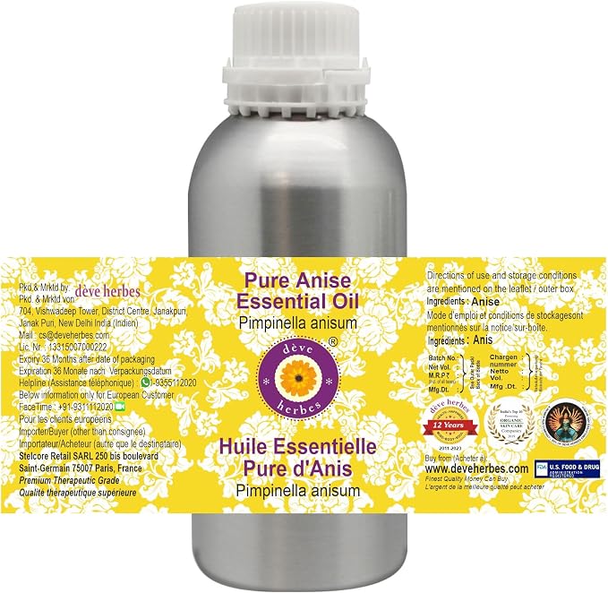 Deve Herbes Pure Anise Essential Oil (Pimpinella anisum) Steam Distilled 630ml (21 oz)