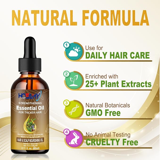Hair Oil for Normal to Medium Hair - Weightless Scalp & Hair Serum with Rosemary, Biotin & 25+ Botanicals - Smooths Frizz, Soothes Scalp, Adds Shine for Thinning Hair - For Women & Men, 60ml