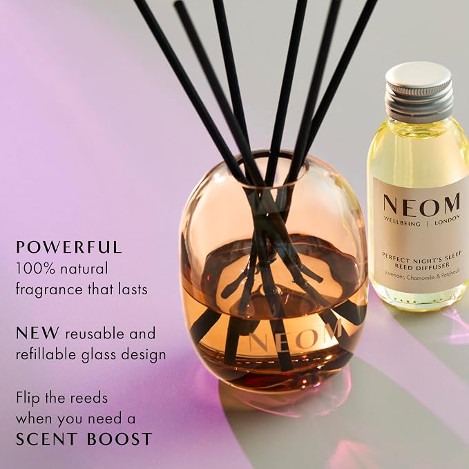 NEOM Perfect Night's Sleep Reed Diffuser, 100ml I Lavender, Chamomile and Patchouli I 100% Natural Fragrances I Lasts 12 Weeks I Refillable and Reusable