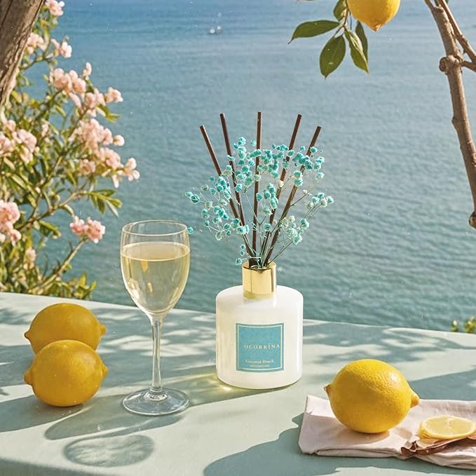 COCORRÍNA Reed Diffuser - Coconut Beach 6.7 fl oz Reed Diffuser with Sticks, Home Bedrrom Bathroom Shelf Decor