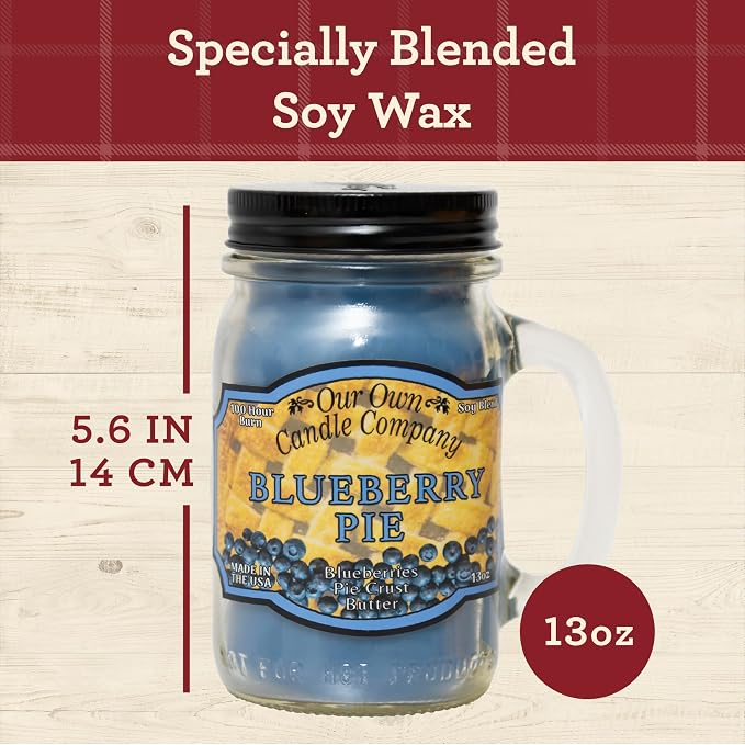 Our Own Candle Company, Blueberry Pie Scented Mason Jar Candle, 100 Hour Burn Time, 13 Ounces