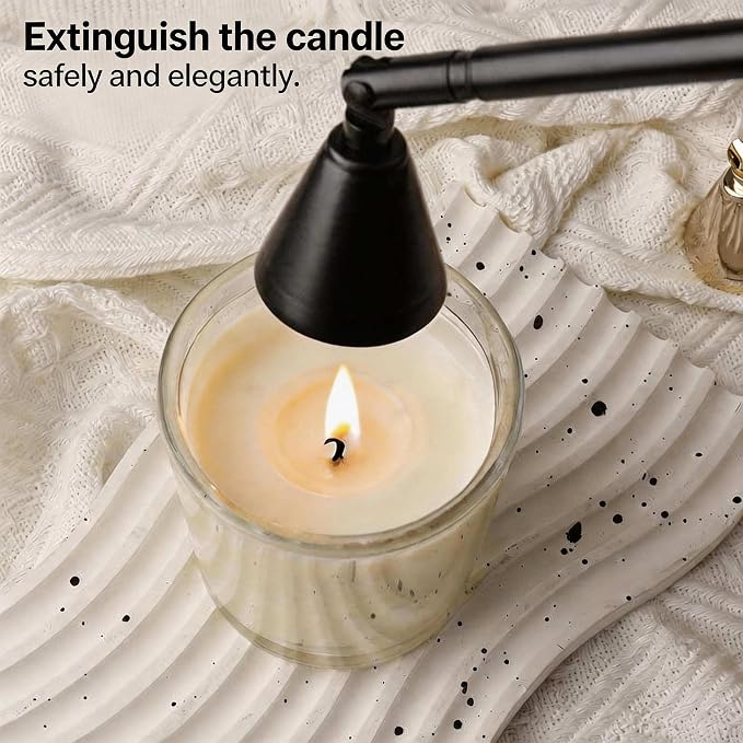 Innovative 2-in-1 Candle Snuffer Extinguisher with Removable Wick Dipper,Candle Flame Put Out Tools with Non-Slip Long Handle,Perfect Accessories for Candle Lovers (Black)