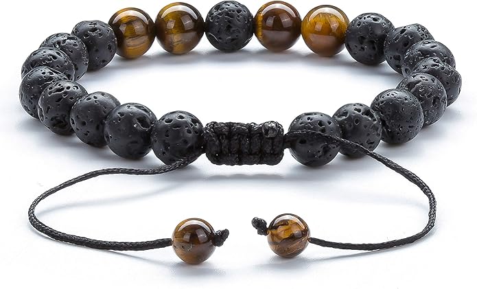 Men Women 8mm Lava Rock Aromatherapy Anxiety Essential Oil Diffuser Bracelet Braided Rope Natural Stone Yoga Gifts Beads Bracelet Bangle-21017