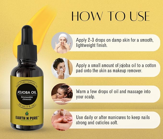 Earth N Pure Jojoba Oil Cold Pressed Natural and Therapeutic Grade for Skin & Hair 30 ml