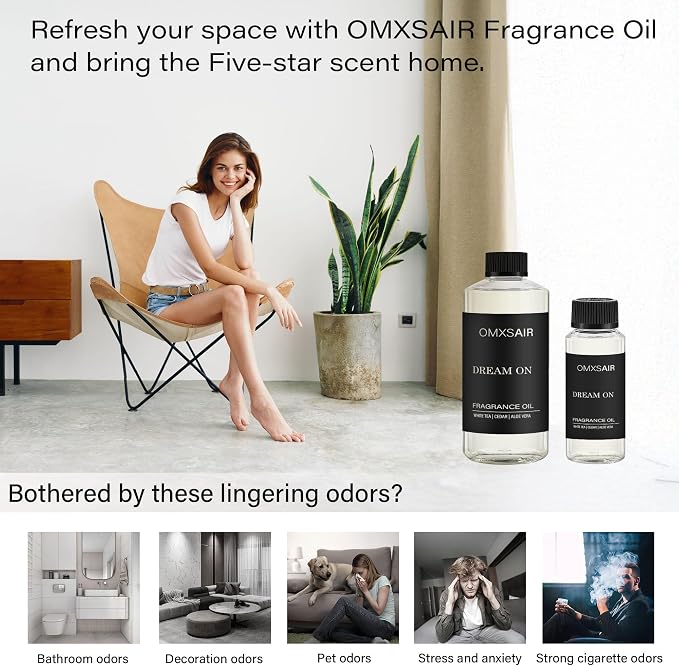 Hotel Diffuser Oil Dream on Long-Lasting Waterless Essential Oil for Large Spaces | White Tea, Vanilla & Cedarwood Blend | Aromatherapy Scented Oil | for Home Office(120ml/4.1FL oz)