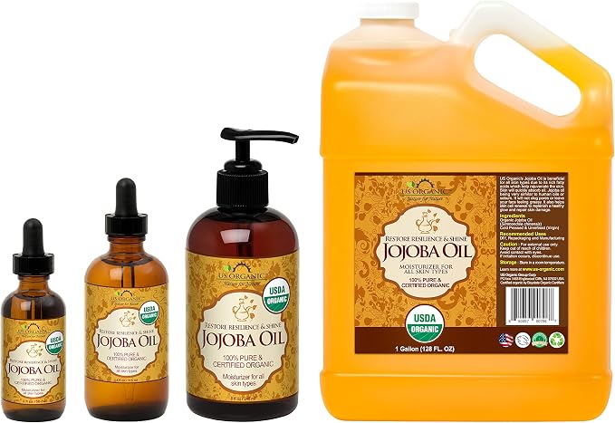 US Organic Jojoba Oil, USDA Certified Organic,100% Pure & Natural, Cold Pressed Virgin, Unrefined, Haxane Free, Sourced from Middle East directly (Large (8oz, 240ml))
