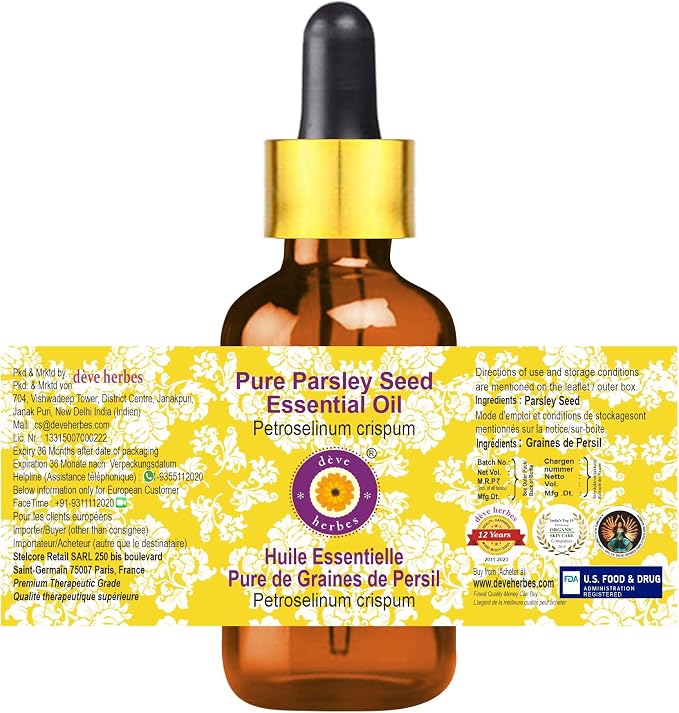 dève herbes Parsley Seed Essential Oil (Petroselinum crispum) with Glass Dropper | Pure | Non-Sticky | Non-Greasy | Lightweight | Men & Women | All Skin Types | Steam Distilled 100ml (3.38 oz)