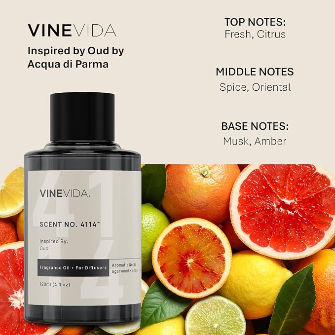 VINEVIDA [4 Oz] Inspired by: Oud; Diffuser Oil Refill | Premium Scent Diffuser Oil for Home | Non-Toxic Fragrance