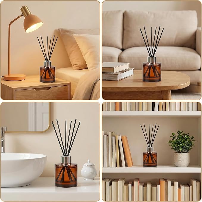 2Pcs 50ML/1.7OZ Empty Glass Diffuser Bottles Essential Oils Containers DIY Replacement Aromatherapy Diffuser Fragrance Accessories for Home Bathroom Decoration(Amber)